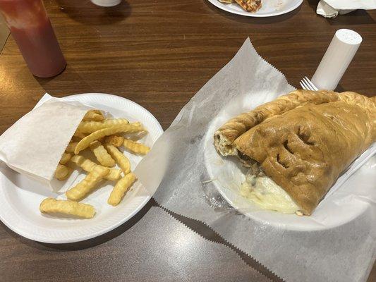 Fries and calzone