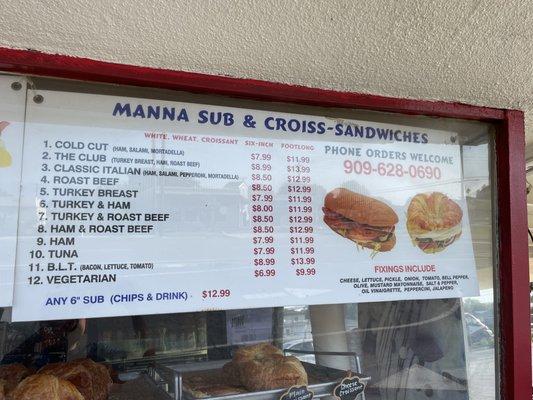 Subs and Sandwiches menu