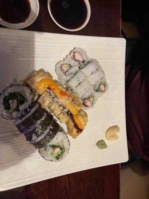 Boston roll, bagel roll and California roll