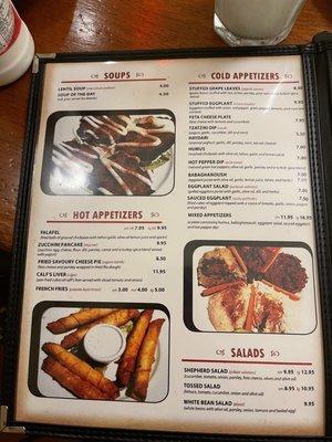 Appetizers menu