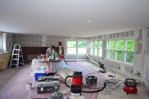 Family Room Repaired . Prep work.