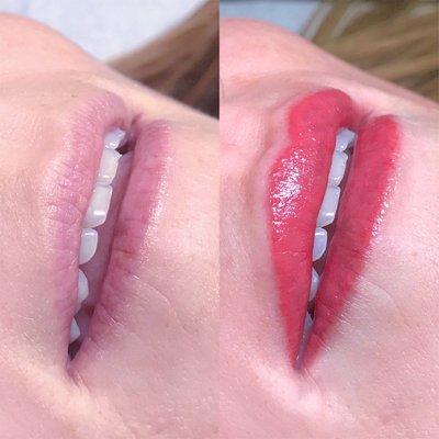 Before & after lip blush tattoo