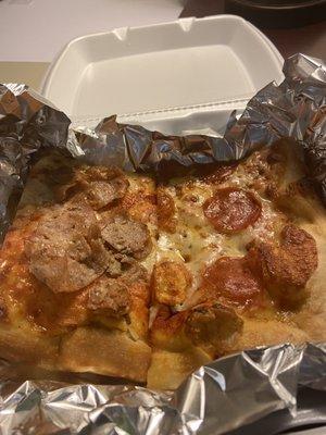 Pepperoni Pizza Slice and Sausage Pizza Slice - Not my favorite pizza