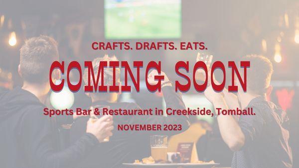 Sports bar and restaurant coming soon to Creekside Park Village, Tomball.