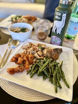 Chongquing Chicken, Green Beans, Eggplant & Shrimp, Chow fun