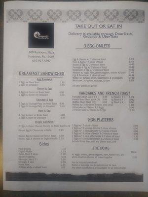 Breakfast menu