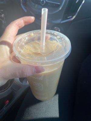 Warm, melted, "iced" coffee