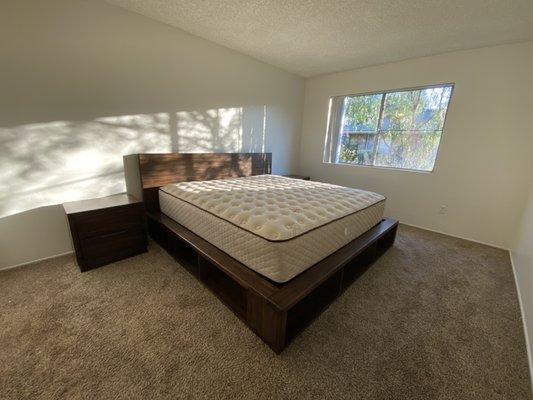 King size platform bed with side tables