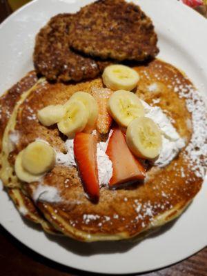 Yassss,  This was mouthwatering triple pancakes with strawberry and banana w/whip cream.