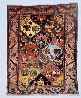 Bakhtiari octagonal lattice rug with Parrots. Circa 1900. How many years before video games?!