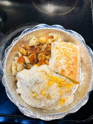 McNulty's hash wrap, home fries and grits