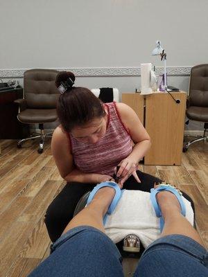 She is really great if you like removing the cuticles! Getting a 1 minute foot massage too is a plus, I wish it was longer tho.