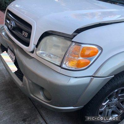 Damage to front bumper and grill