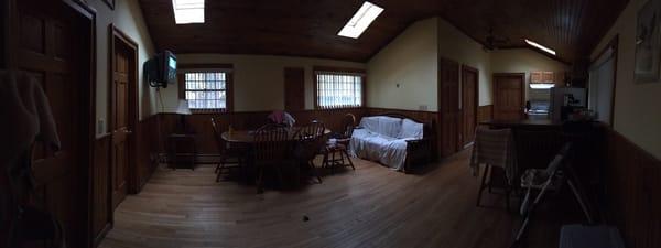 Panoramic of living room/kitchen