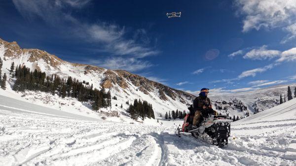 A GoPro selfie as the drone hovers above me in the backcountry near Montezuma, CO