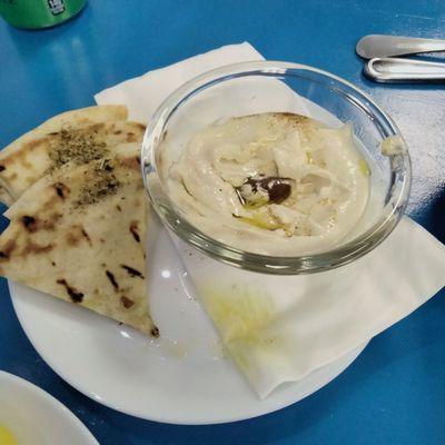 Hummus and pita bread.  Actually the best thing on the table. Just ok. Zero Greek flavor.