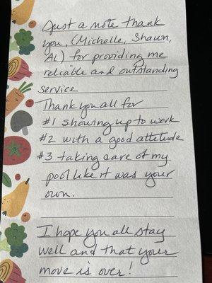 Thankful to have customers that appreciate your hardworking employees.