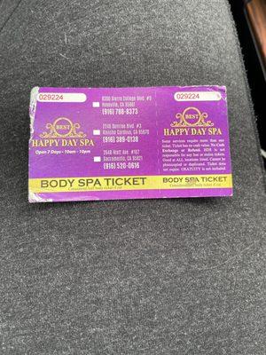 Their "Body Spa Ticket".