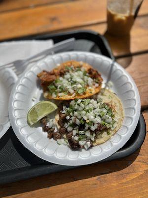 birria taco and carne asada taco