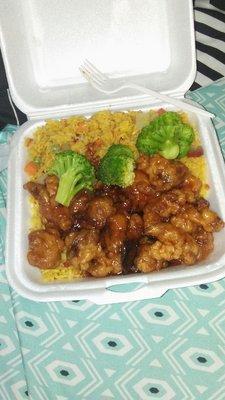 Orange chicken, pork fries rice and broccoli!