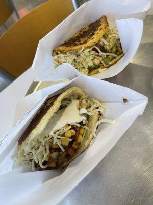 1 BBQ Chicken Arepa and 1 Vegetarian Signature Arepa