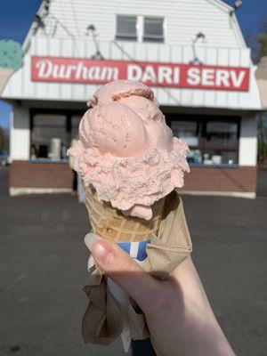 Red Raspberry in a regular waffle cone