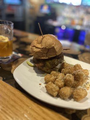 Bacon cheddar burger w: parm tots