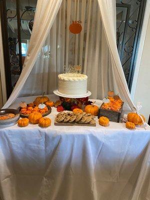 Carrot cake, thumbprint cookies and chocolate chip cookies.