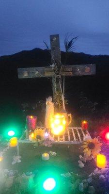 My brother's memorial with the hand made cross and little altar.   With the help of Nori and Reno from the Agoura Hills DIY Center.