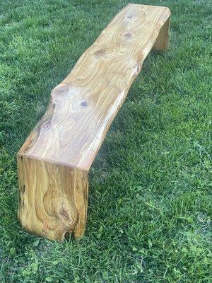 Double waterfall live edge elm bench