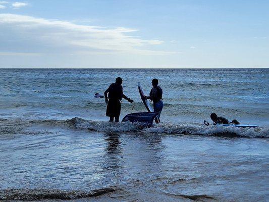 Ethan and Nick boogie boarding at Hapuna Beach on 7/28/23