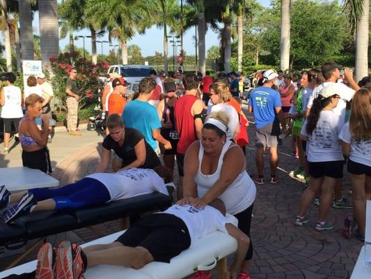 Wounded Warrior Angler's 5K run.  Vonnie and Sondra are giving massages to some of the runners.