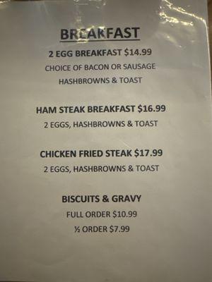 Breakfast menu