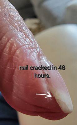 Nail cracked within 48 hours..