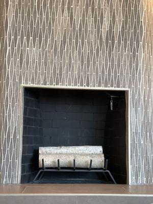 Close up of fireplace tile