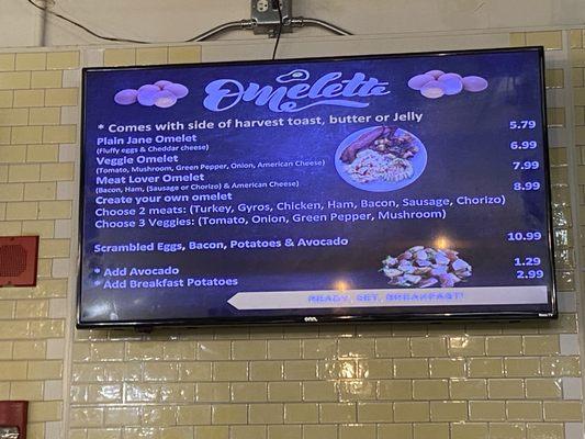 Omelette menu