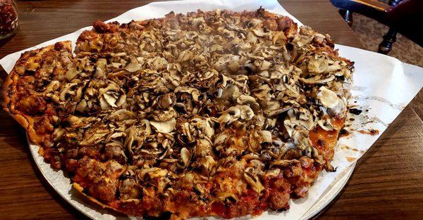 Cranky Pat's Special: Double mushroom and double sausage on a hand made thin crust Pat 's Special Pizza