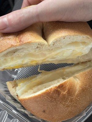 Plain bagel with egg and cheese