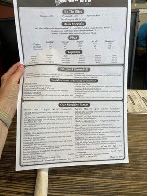 Slice of Life menu (1 side)