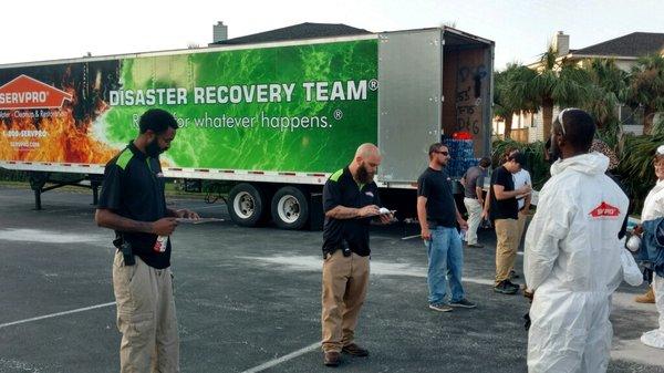 Getting ready to start our day on the road. This is some of our crew helping clean up damage from Hurricane Florence.