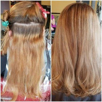 Balayage highlights blended roots and added dimension