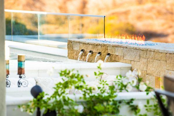 Contemporary Stone Wall w/ Water & Fire Feature