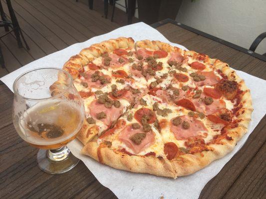 Pizza and beer.