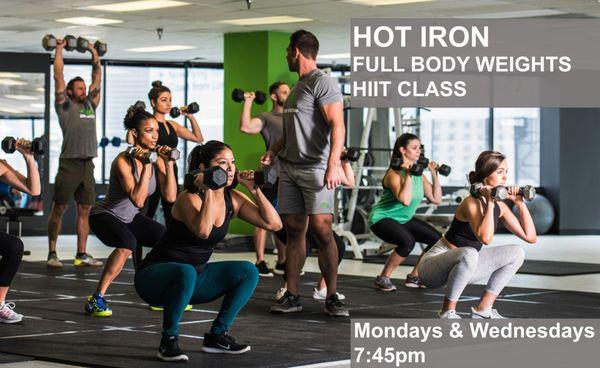 Join us for Hot Iron, full body weight Hiit Class. Go at your pace, push yourself through this 45 muscle-building, fat burning workout!