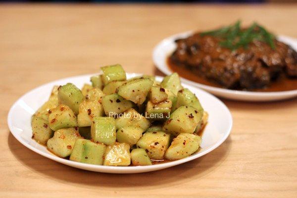 Cold Cucumber Salad ($7.50) w garlic-chili oil dressing. Good/fine but nothing notable.