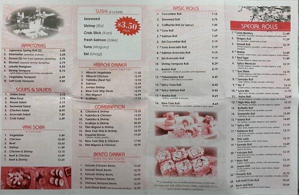 Updated menu prices