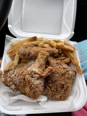 4 piece chicken legs and thighs with fries. Only $6.99. Delicious yum!