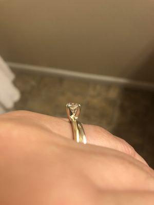 Here's a side view of the new ring with my antique wedding band he separated from its engagement ring. Flawless finish.