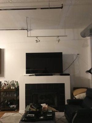 Repainted loft style condo, accent wall was dark grey. Soft whited entire unit monochromatic style.