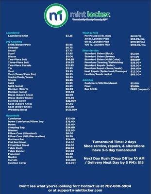 2022 Mint Locker Price List